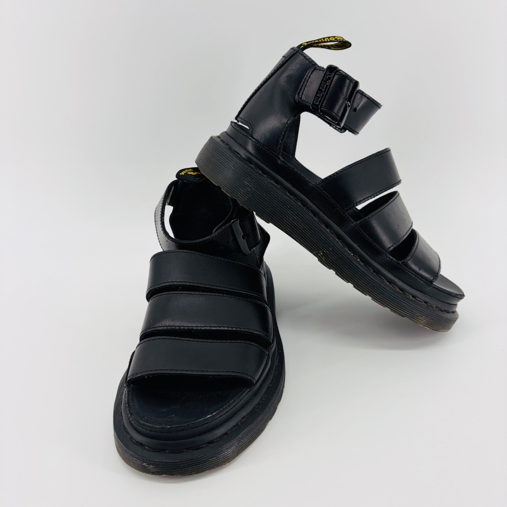 Dr. Martens Clarissa II Women 5 Black Leather Gladiator Platform Sandals Strappy